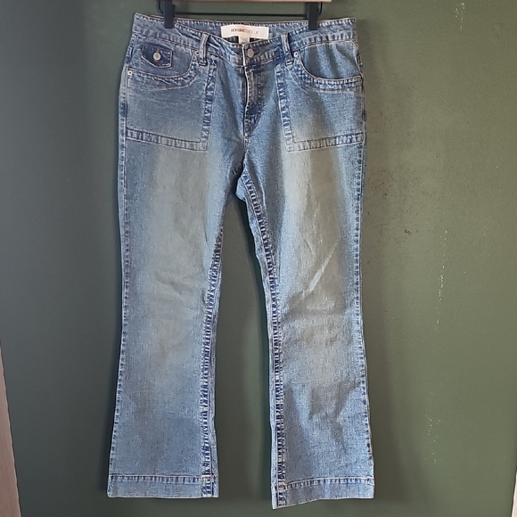 Mossimo Denim Denim - 90s Y2K Vintage Bootcut Flare Patwork Pockets, Button Flap Size 15